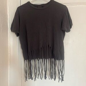 All Saints Fringe Hem Black T-Shirt